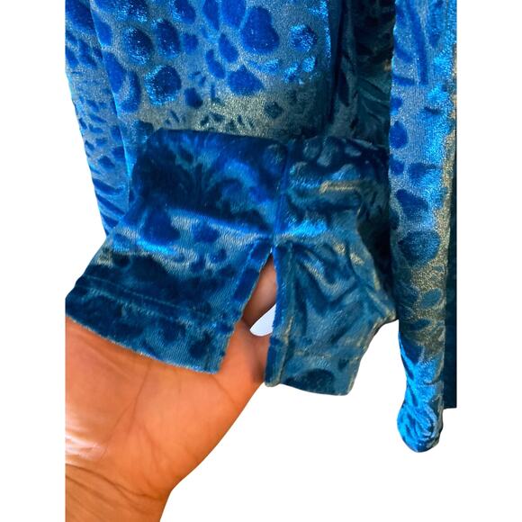 Anthony Richards Blue Velvet Textured Floral Top Long Sleeve Large Petite - Picture 3 of 6
